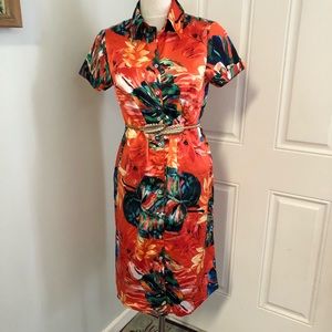 Tropical palm frond leaf shirtdress shirt dress